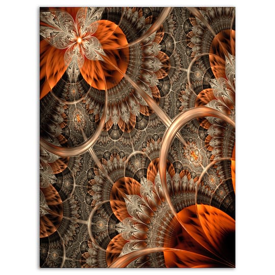 Designart - Orange Brown Digital Art Fractal Flower